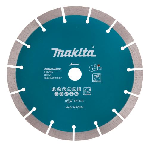 Disque à tronçonner diamanté pour béton MAKITA 230x2,4x22,23 mm pour machines à batterie E-02967