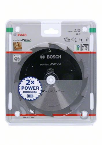 Lame de scie BOSCH pour scies sans fil ; Norme pour le bois 165x20/16x1,5/1,0x12T 2608837684