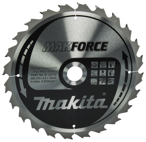 Lame de scie à bois MAKITA MAKFORCE 270x2,6x30 mm 24 dents B-32172