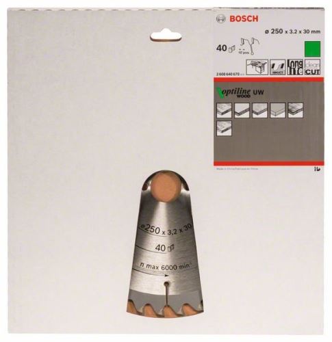 BOSCH Lame de scie Optiline Wood 250 x 30 x 3,2 mm, 40 2608640670