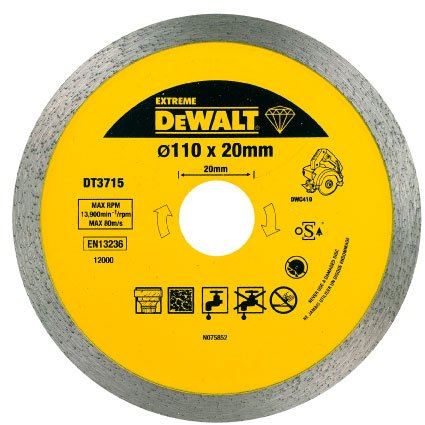 DeWALT Disque diamant pour coupe-carreaux 110 x 20 mm pour couper le marbre, la porcelaine et le granit DT3715