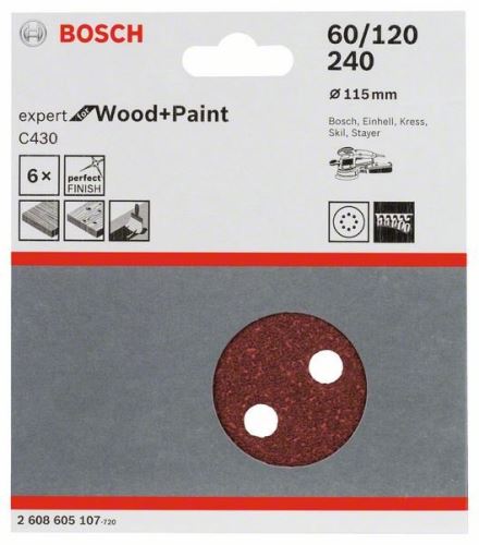 BOSCH Papier abrasif C430, 5 pièces 60 ; 120 ; 240 2608605107