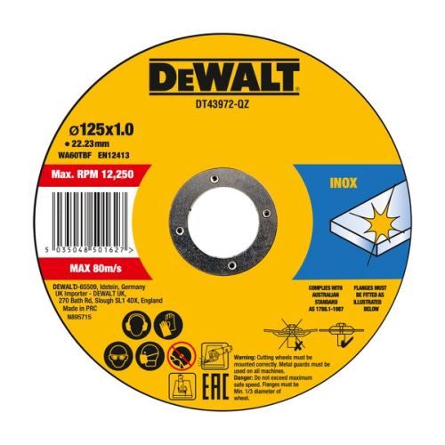 DeWALT Disque à tronçonner pour métal et acier inoxydable 125 x 1 mm (25 pièces) DT43972