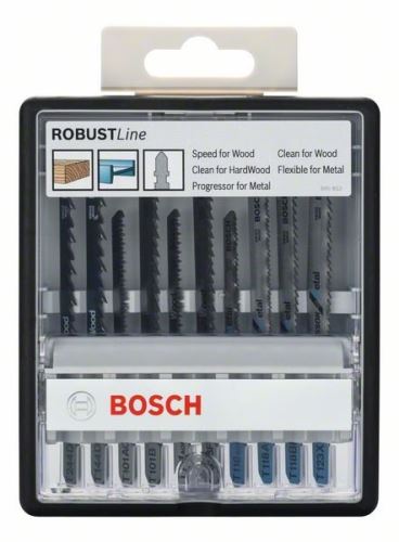 Jeu de 10 lames de scie BOSCH pour scies alternatives, lignes robustes pour le bois et le métal, avec tige en T, Ligne Robuste Bois et Métal T 244 D ; T 144 D ; T 101 AO ; T101B ; T 101 AOF ; T 101BF; T 118 EOF ; T 118 AF ; T 118BF; T123X2607010542