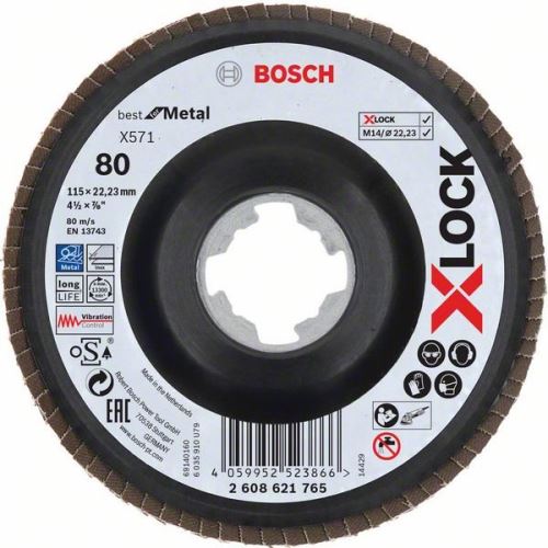 BOSCH X-LOCK Meules à lamelles du système Best for Metal Ø 115 mm, G 80, X571, version courbée, plastique 2608621765