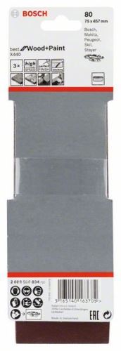 BOSCH Jeu de 3 bandes abrasives X440 75 x 457 mm, 80 2608606034