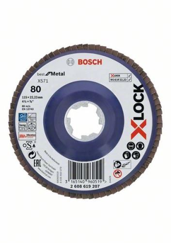 BOSCH X-LOCK Meules à lamelles du système Best for Metal Ø 115 mm, G 80, X571, version droite, plastique 2608619207