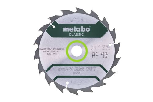 METABO Lame de scie 165 x 20 mm, 18 dents, 20° sans filCutClassic 628272000