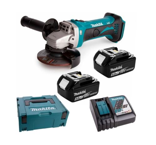 Meuleuse d'angle Makita Aku 115mm Li-ion LXT 18V/5.0Ah, Makpac DGA452RTJ