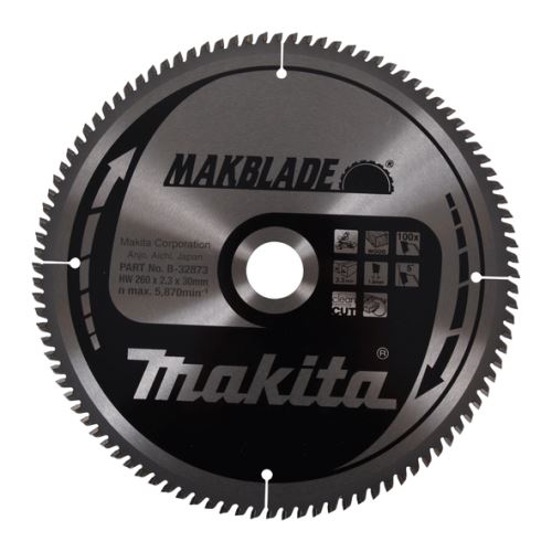 Lame de scie à bois MAKITA MAKBLADE 260x2,3x30 mm 100 dents B-32873