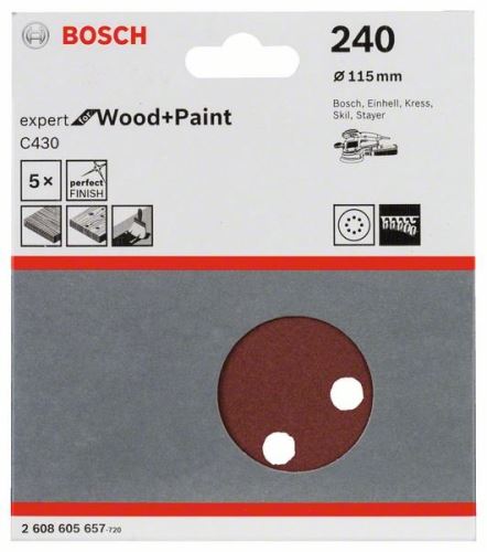 Papier abrasif BOSCH (5 pièces); 115 mm, 240 2608605657