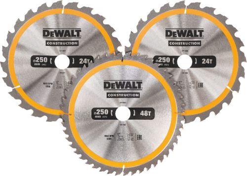 Jeu de lames de scie DeWALT CONSTRUCTION, 250 x 30 mm (3 pièces) DT1963