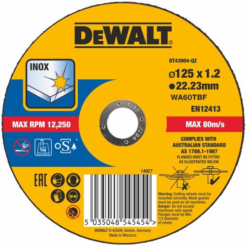 DeWALT Disque à tronçonner pour acier inoxydable 125 x 22,2 x 1,2 mm DT43904