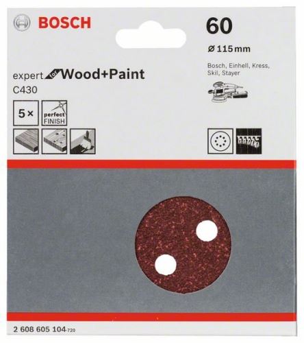 BOSCH Papier abrasif C430, paquet de 5 pièces 115 mm, 60 2608605104