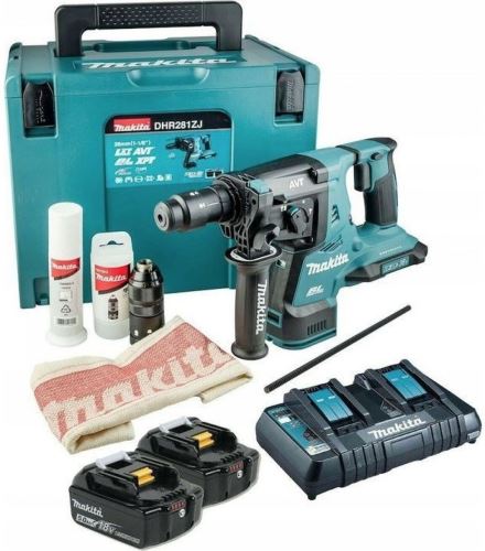 Makita Marteau sans fil avec mandrin remplaçable Li-ion LXT 2x18V/5.0Ah, Makpac DHR281PT2J