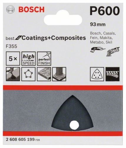 BOSCH Papier abrasif F355, paquet de 5 93 mm, 600 2608605199