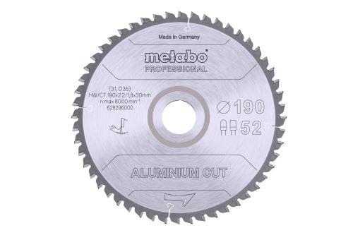 METABO Lame de scie 190 x 30 mm, 52 dents, 5°neg AlumCutProf 628296000