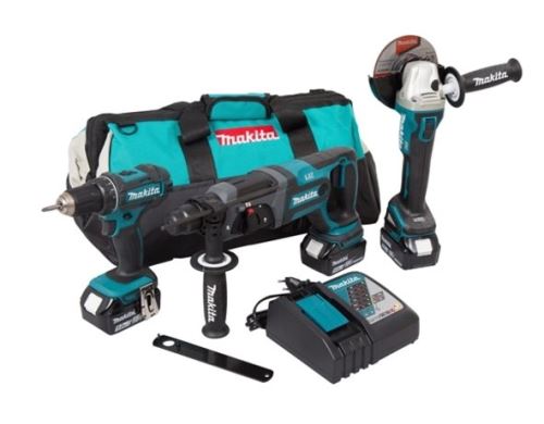 MAKITA Li-ion LXT 18V ensemble batterie machine/meuleuse DGA504 + marteau DHR241 + tournevis DDF482/DLX3078TX1