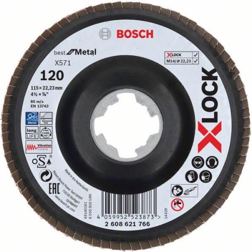 BOSCH X-LOCK Meules à lamelles du système Best for Metal Ø 115 mm, G 120, X571, version courbée, plastique 2608621766