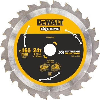 Lame de scie DeWALT (idéale pour les scies FLEXVOLT), 165 x 20 mm, 24 dents DT99560