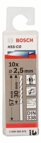 BOSCH Forets pour métal HSS-Co, DIN 338 2,5 x 30 x 57 mm (10 pièces) 2608585875