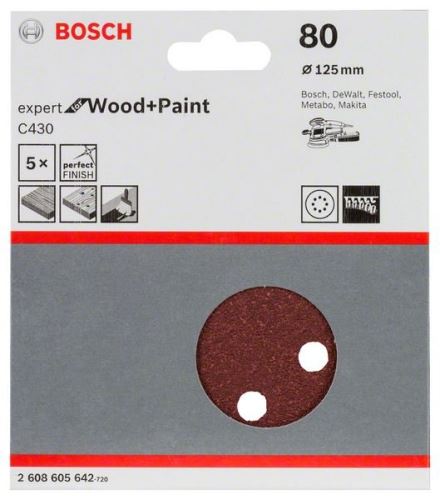 BOSCH Papier abrasif C430, paquet de 5 125 mm, 80 2608605642