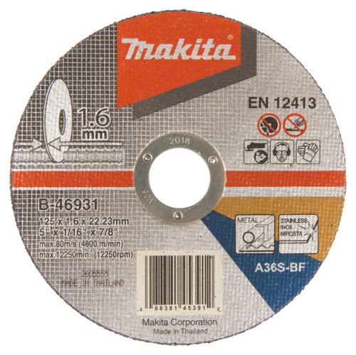 Disque à tronçonner en acier inoxydable MAKITA 125x1,6x22,23 mm B-46931