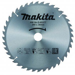 Lame de scie à bois MAKITA TCT 260x2,6x30 mm 40 dents D-65377