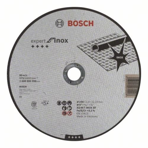 BOSCH Disque à tronçonner droit Expert pour Inox AS 46 T INOX BF, 230 mm, 2,0 mm 2608600096