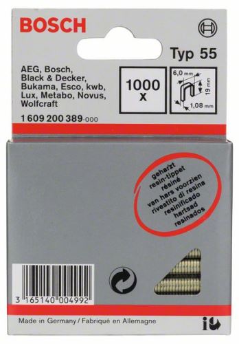 BOSCH Agrafeuse étroite, type 55, laminée 6 x 1,08 x 19 mm (1000 pièces) 1609200389