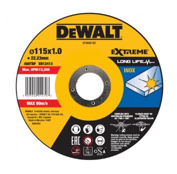 DeWALT Disque à tronçonner en acier inoxydable 115 x 1 x 22,23 mm DT3442