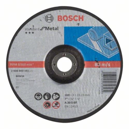 BOSCH Disque à tronçonner profilé Standard pour métal A 30 S BF, 180 mm, 22,23 mm, 3,0 mm 2608603161