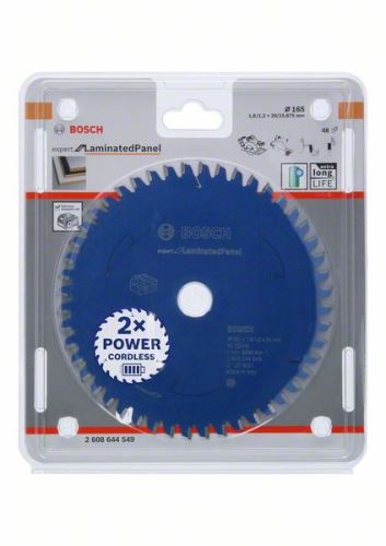 BOSCH Lame de scie pour scies à batterie, Expert pour panneau stratifié 165x20x1,8/1,2x48T 2608644549