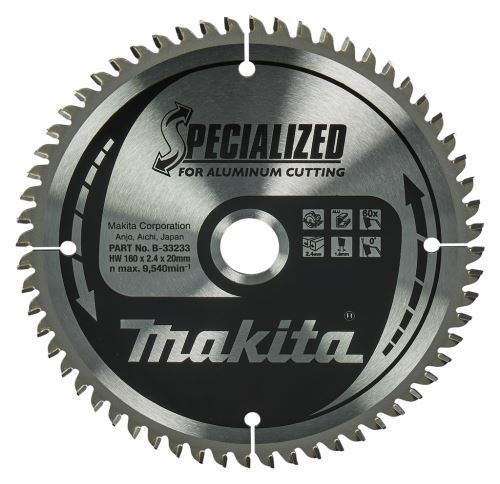 MAKITA lame de scie aluminium SPECIALIZED 160x2,4x20 mm 60 dents B-33233