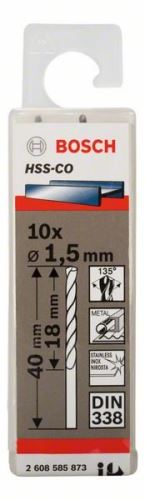 BOSCH Forets pour métal HSS-Co, DIN 338 1,5 x 18 x 40 mm (10 pièces) 2608585873