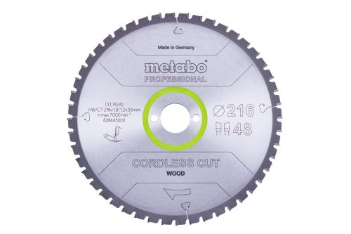 METABO Lame de scie 216 x 30 mm, 48 dents, 5°neg sans filCutProf 628445000