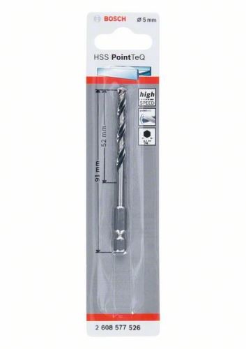 BOSCH Foret pour métal HSS PointTeQ HEX avec tige à 6 pans ; 5,0 mm (5 pièces) 2608577526