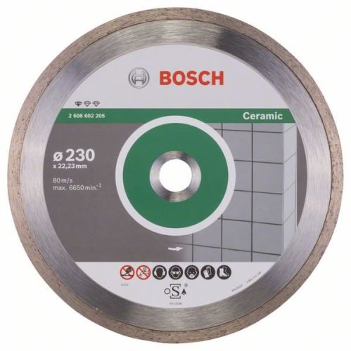 BOSCH Disque à tronçonner diamanté Standard pour Céramique 230 x 22,23 x 1,6 x 7 mm 2608602205