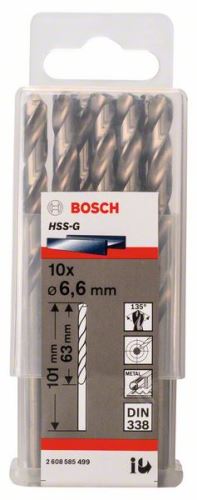 BOSCH Forets pour métal HSS-G, DIN 338 6,6 x 63 x 101 mm (10 pièces) 2608585499