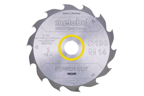 METABO Lame de scie Power Cut Wood 190 x 30 mm, 14 dents, 25° 628005000