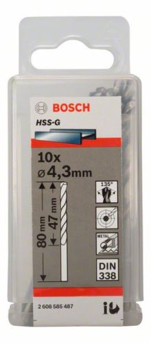 BOSCH Forets pour métal HSS-G, DIN 338 4,3 x 47 x 80 mm (10 pièces) 2608585487