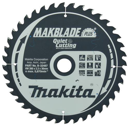 MAKITA Lame de scie pour bois MAKBLADEplus 260x2,3x30mm 40Z B-32487