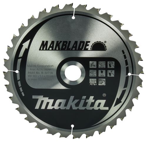 Lame de scie à bois MAKITA MAKBLADE 260x2,3x30 mm 32 dents B-32736