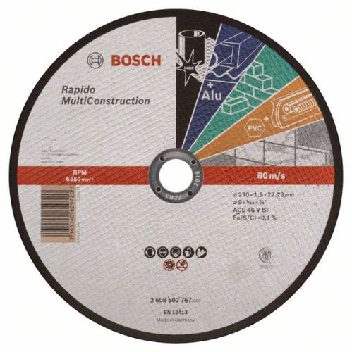 BOSCH Disque à tronçonner droit Rapido Multi Construction ACS 46 V BF, 230 mm, 1,9 mm 2608602767