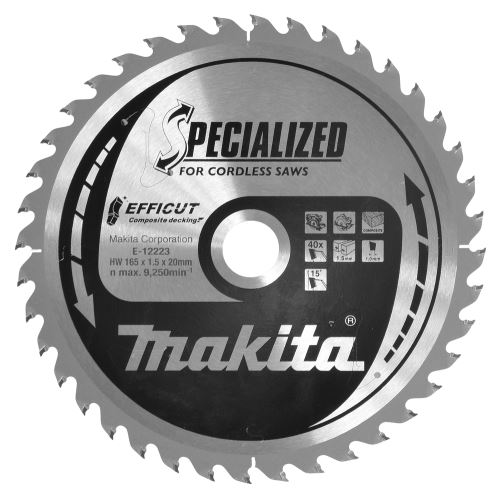 MAKITA lame de scie bois composite Efficut 165x1,5x20 mm 40 dents E-12223