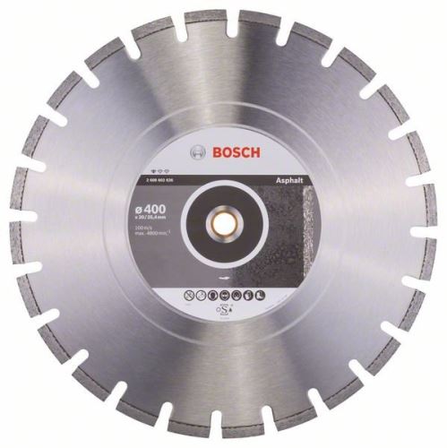 BOSCH Disque à tronçonner diamanté Standard pour asphalte 400 x 20/25,40 x 3,6 x 10 mm 2608602626