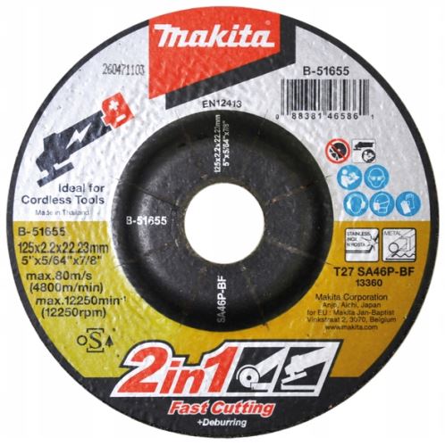 MAKITA disque de meulage/coupe 2 en 1 125x2,0x22,23 mm B-51655