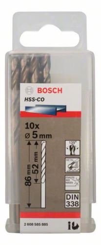 BOSCH Forets à métaux HSS-Co, DIN 338 5 x 52 x 86 mm (10 pièces) 2608585885