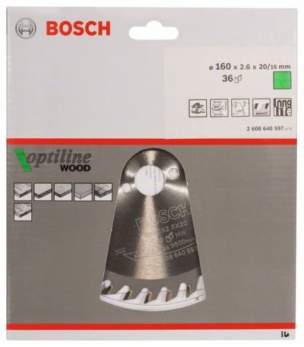 BOSCH Lame de scie Optiline Wood 160 x 20/16 x 2,6 mm, 36 2608640597