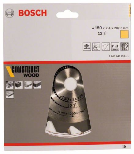 BOSCH Lame de scie Construct Bois 150 x 20/16 x 2,4 mm ; 12 2608641199